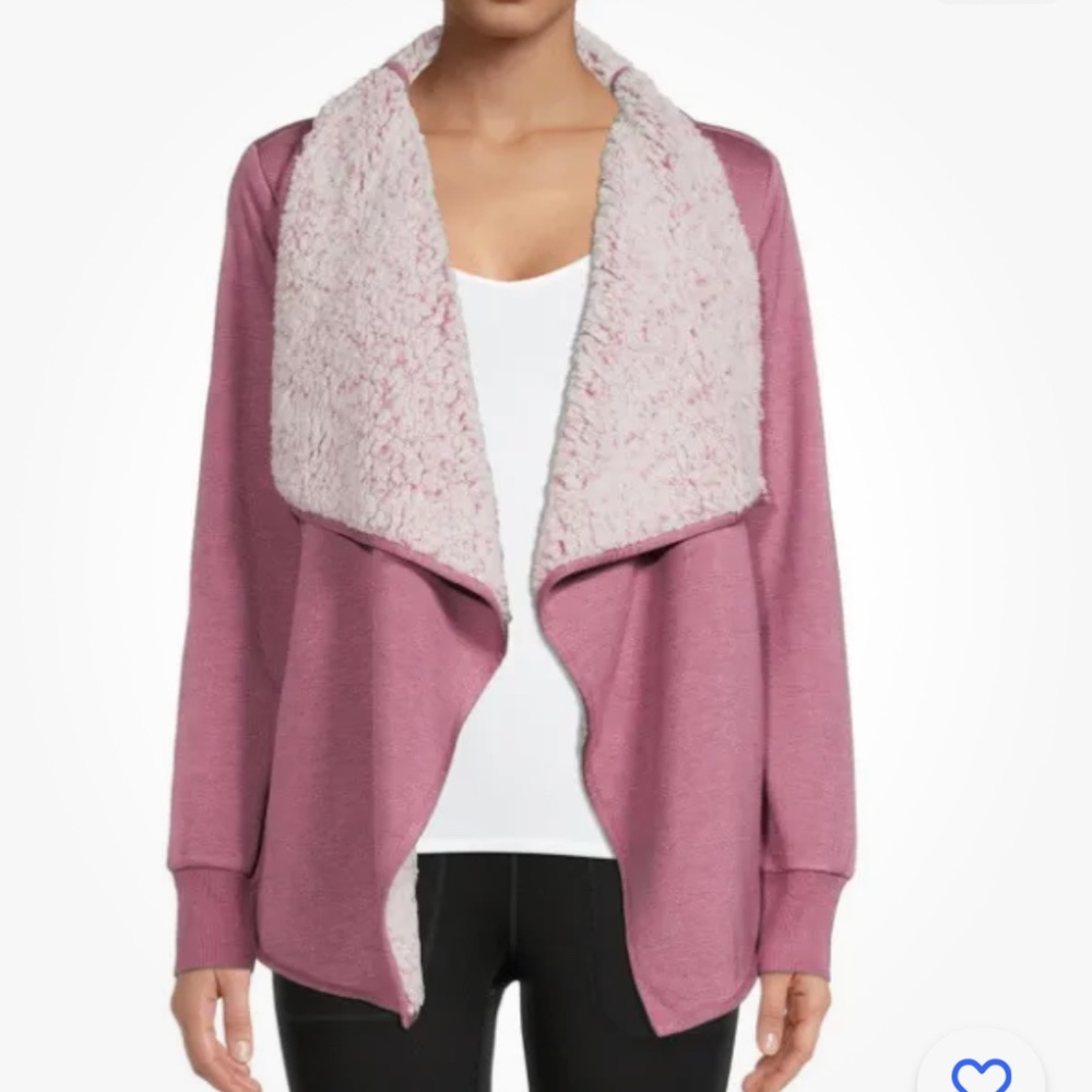 Avia Women’s Mauve Pearl Heather Sherpa Lined Open Front Cardigan XXXL NEW